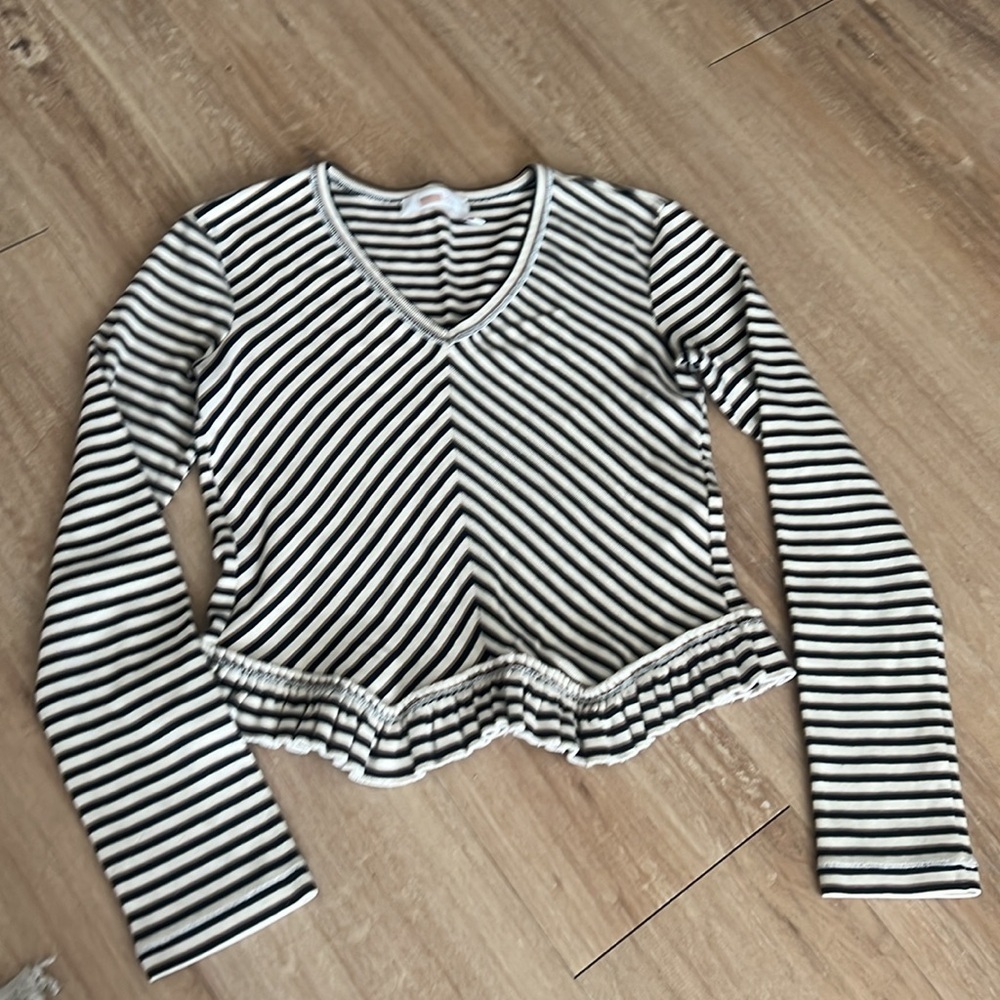 See by Chloe Striped Ruffle Hem Top